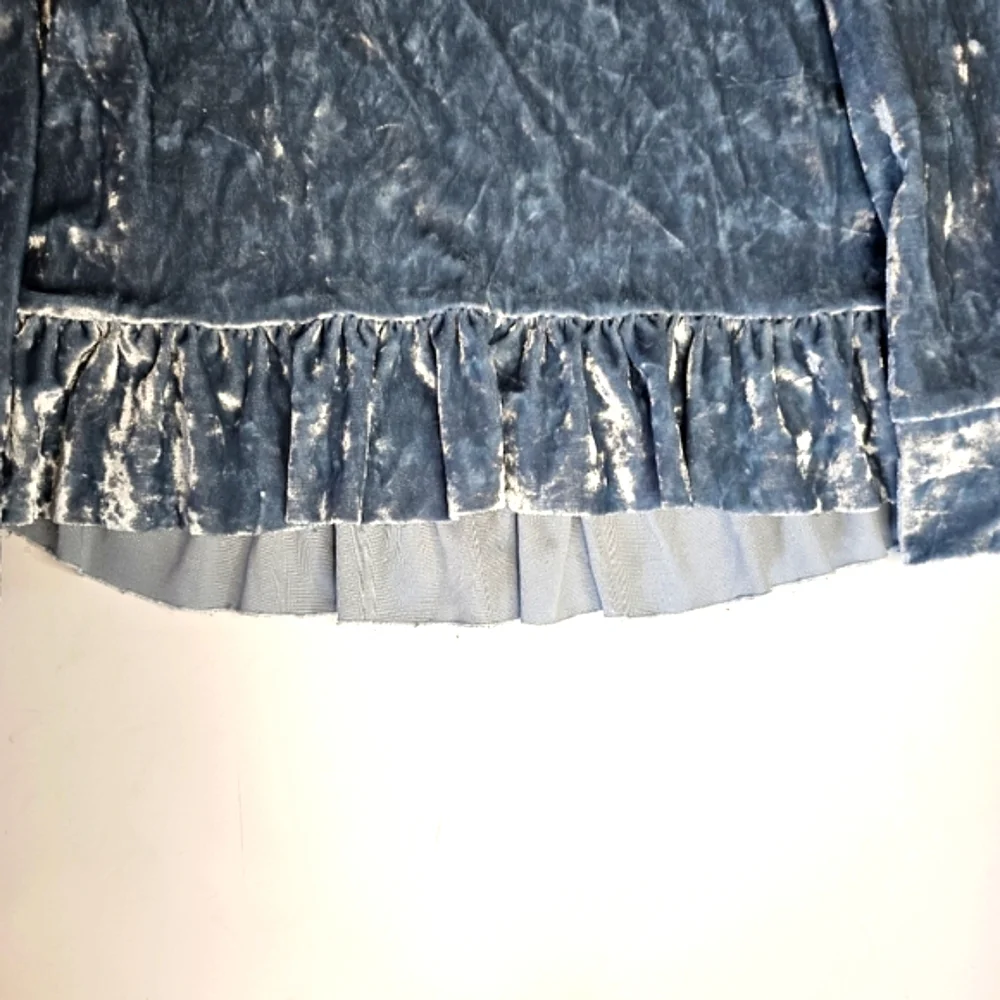 Pixielane Girls Silver Blue Velvet Long Sleeve Ruffle Hem Top Size 5